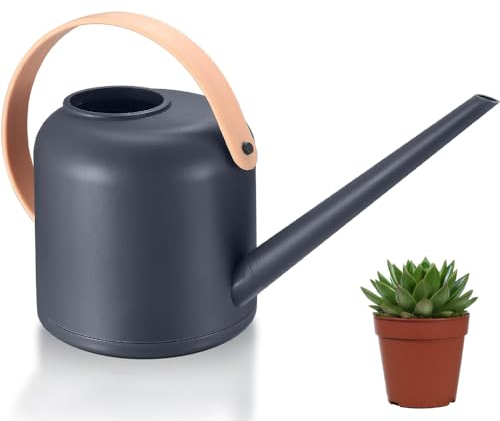 Regadera para interiores, regadera de plantas de 1,7 L con boquilla larga, regadera pequeña para regar plantas de jardín, flores, plantas colgantes (gris)