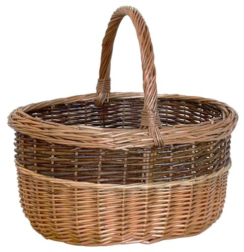 OKAFFAREFATTO MADDALONI Cesta cesto raccolta funghi cestino in vimini paniere sara ovale bicolore con manico 43,5 x 36 h 25