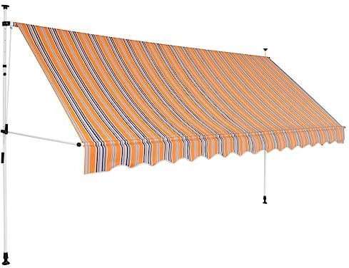 AUVYI Einziehbare Markise Balkon Handbetrieben 4 m Gelb und Blau Gestreift Wasserabweisend Sonnenschutz Gärten Markise Terrasse Leicht zu Reinigende Sonnendach kann Abgenommen Klemmmarkise