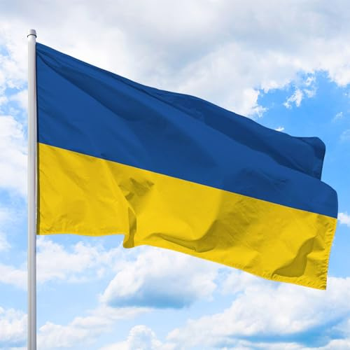 Ukraine Flagge 335 x 200 cm - für Fahnenmast, Ukrainefahne aus reißfestem Fahnen-Polyester-Stoff, Hissfahne Quer wetterfest und UV-beständig