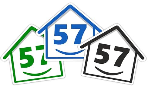 3 x Bin Numbers for Wheelie Bins, 1-99, 15cm ‘Happy House’ Colour Design Dustbin Stickers, Easy Application Stick On Number Stickers - Weatherproof Self Adhesive Vinyl – Blue, Black and Green (57)