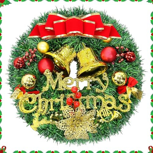 Qintora Corona de Navidad 30 cm, Guirnalda para Puerta, Decoración Colgante para Chimenea, Pared, Ventana, Adviento