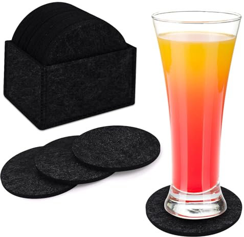 14-filzuntersetzer rund Filzuntersetzer in Schwarz - rutschfest und hitzebeständig, untersetzer Gläser, Getränke, Bars, Cafés, Tischdekoration, waschbar, einzigartiges Geschenk