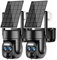 BEENOZO 2 Pack 4K Security Camera Wireless Outdoor WiFi Solar Powered 360°PTZ Surveillance Camera with Dual Lens, Human Detection,Color Night Vision,Siren,2-Way Audio