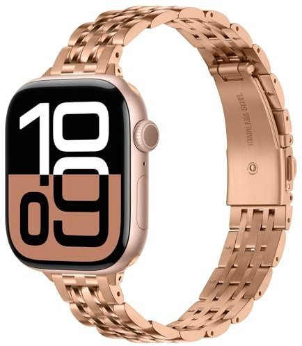 Anlinser Metallarmband Kompatibel mit Apple Watch Armband für Damen 38/40/41/42/44/45/46/49mm, Dünnes Edelstahlarmband für iWatch Ultra 2 Serie 10 9 8 7 6-1 SE (42/41/40/38mm, Roségold)