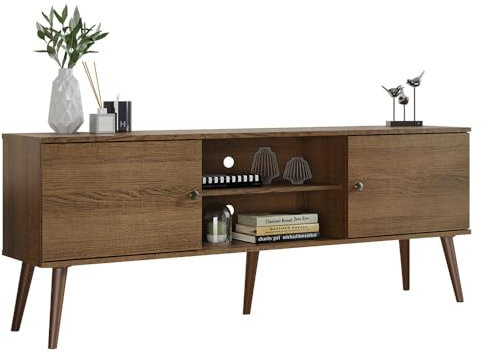 Madesa Moderner TV-Ständer mit 2 Türen und 2 Einlegeböden für Fernseher bis 139,7 cm (55 Zoll), Entertainment-Center aus Holz, 60 cm x 36 cm x 150 cm, Braun