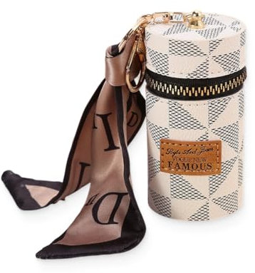 NJCXOLA Lippenstift-Organizer, Leder-Lipgloss-Tasche mit Schlüsselanhänger, Parfüm-Organizer, Tragbare Mini-Lippenstift-Tasche für Geldbörse