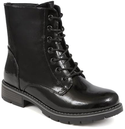 Pavers Stivali da donna, scarpe da combattimento, stivali neri da donna, con lacci, chiusura con zip, tacco piatto, suola resistente, stivali da donna, motivo floreale boho, Vernice nera, 38 EU