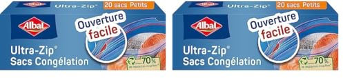 Albal - 20 Sacs Congélation Ultra Zip - Petit Modèle 1L - Fermeture Zip - Résistant - 70% de ressources recyclées (Lot de 2)