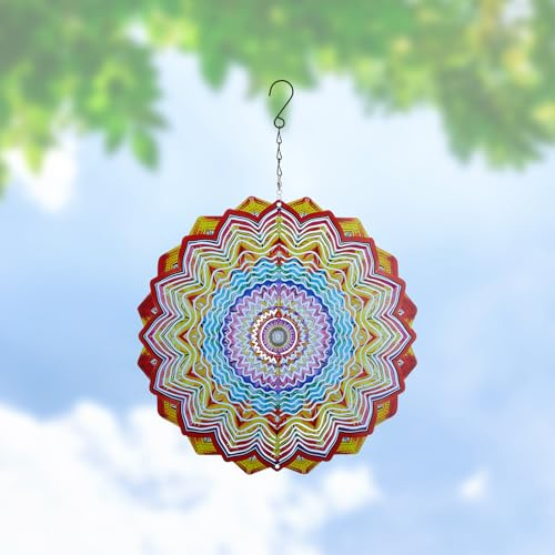 SUPERDANT Mandala Wind Spinners Flower Wind Spinner Kinetic Sculpture Art Garden Wall Hanging Decorations Christmas Ornament Gifts for Women Mom Grandma 30cm