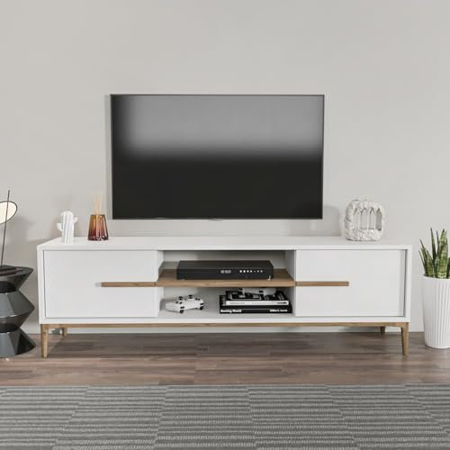 Hanah Home Support TV, mélamine, Noyer Blanc, Taille Unique
