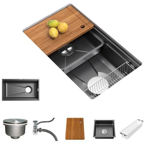 GAOXIONG Fregadero de Cocina Estación de Trabajo Fregadero de Cocina de Acero Inoxidable Negro Estación de Trabajo Repisa bajo encimera Lavabo de un Solo Seno (Color: BK, Tamaño: 70 cm x 45 cm)