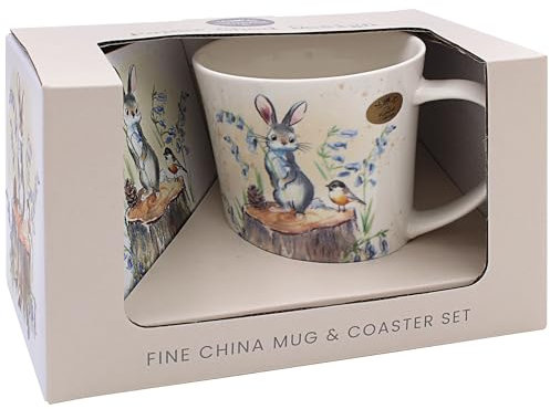 The Leonardo Collection Paper Shed Design Hare & Bird Mug with Coaster for Home & Kitchen | Stylish Ceramic Mugs for Tea & Coffee | Lovely Cup Set for Mens Gifts & Birthday Gifts for Women