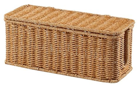 Belupai Kabelmanagementbox, Handgewebte Imitation Rattan Kabelverberger Organisatorbox mit Deckel 2 offene Steckplätze Kabelorganizerbox USB-Hub Um Steckdosen und Kabel (Einzelne
