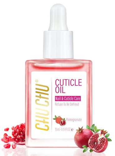 CHUCHU Cuticle Oil for Nails: Pomegranate Jojoba Nail Cuticle Oil Contain Vitamin B & E - Moisturizes Cuticle and Nail's Skin Strengthens Nails Prevents Hangnails and Chapped 15ML