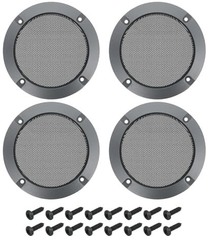sourcing map 4 Pcs 4inch Black Speaker Grill Mesh Metal Woofer Guard Protector Dust Cover Iron Gray Decorative Circle ABS Frame with Screws for Home Audio Car Speaker Replacement