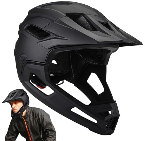 Mountain Bike Helmet, Lightweight Shock-Proof Full Face Helmet With Detachable Chin Holder, Breathable Road Sports Motorbike Helmets,Adjustable Mens Bike Helmets Cycling Mountain & Road Bike