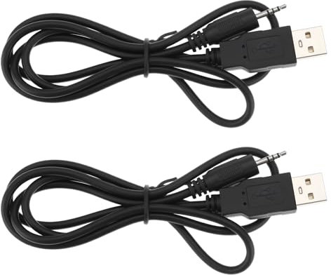 YINETTECH 2x 2.5mm Male to USB Charging Cable Compatible with JBL E50BT Bluetooth Headphones, Black