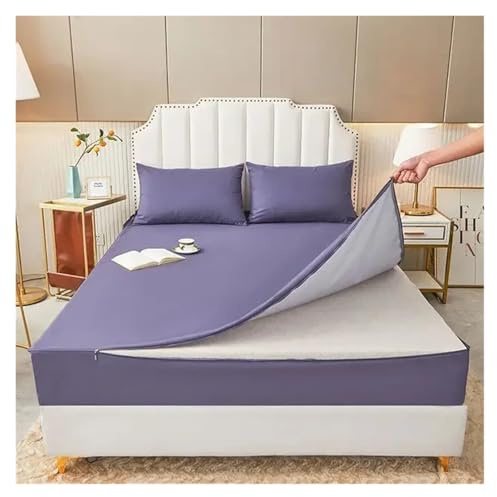 Set di 3 copripiumini impermeabili con cerniera, 6 lati all-inclusive, coprimaterasso antiscivolo, 120 x 200 x 200 cm, colore: Viola