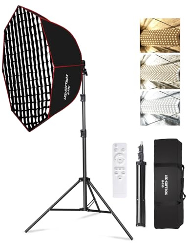 GSKAIWEN 110W Softbox Lighting Kit, 37.4 /95cm Large Octagonal Parabolic Soft Box with Honeycomb Grid/Remote/Stand, Photography Lighting for Studio Video Recording, Portrait, Live Streaming (1 Pack)