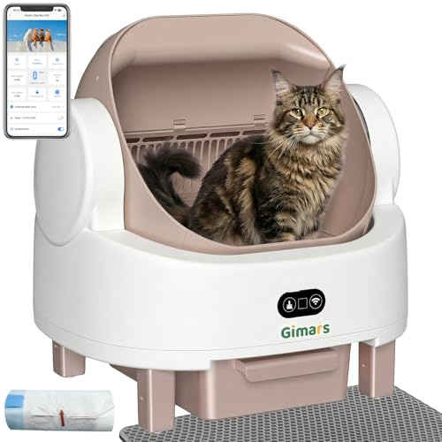 Gimars Open Top Design Self Cleaning Litter Box, Automatic Cat Litter Box for Multiple Cats & Senior Cats, App Control with Safety Sensors, Low Odor, Includes Trash Bags & Litter Mat, Champagne