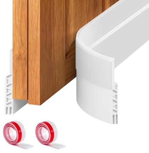 2 Pack Under Door Draft Stopper, Self-Adhesive Weather Stripping Seal for Doors, White - Soundproof, Energy Saving Door Bottom Draught Excluder, Easy Installation for Indoor & Outdoor Use