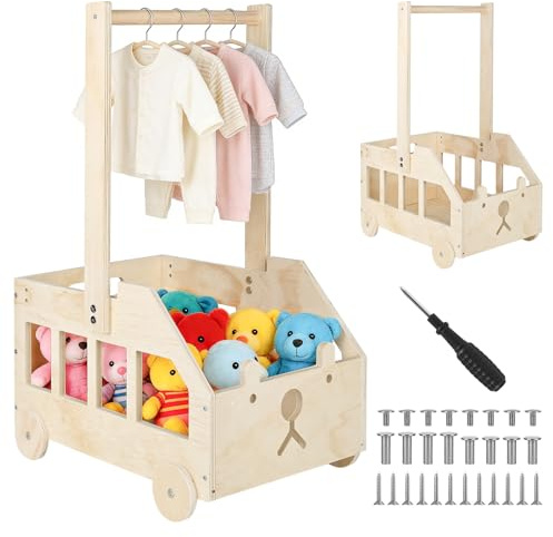 bssmmai Holz Baby Geschenk Korb mit Rollen und Griff, Holz Babyparty Schrank, H0lz Babykorb Geschenk, Baby Shower Wäschekorb, für Jungen Mädchen Schwangerschaft Neue Eltern
