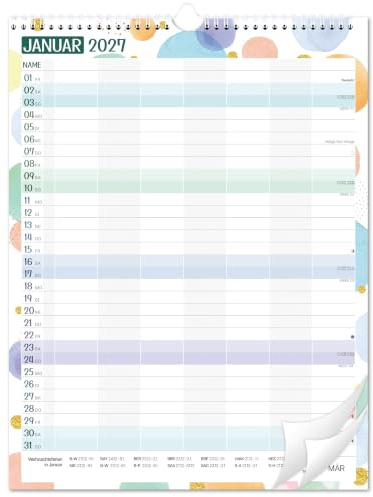 Familienkalender 2027 7 Spalten Familienplaner Bunte Blase Design | 33×44cm Jan–Dez, jahreskalender 2027 familienplaner mit viel Platz, Spiralbindung, Feiertage, Sticker, Familien Küche/Flur