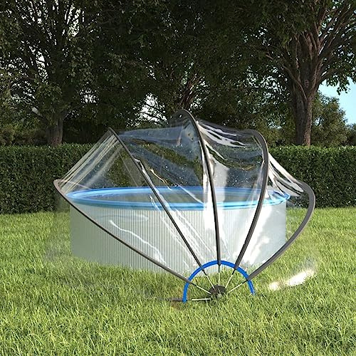 Teenpull Dôme de piscine rond 376 x 188 cm en PVC avec cadre en fibre de verre, couverture transparente pour piscine hors-sol et piscine, avec fixation, protection thermique et protection contre les
