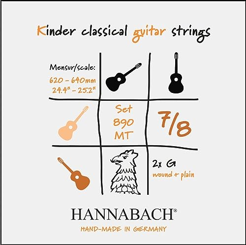 Hannabach Klassikgitarrensaiten Serie 890 MT für 7/8 Kindergitarre Mensur: 62-64 cm - Satz mit 2 G-Saiten - 890MT 7/8