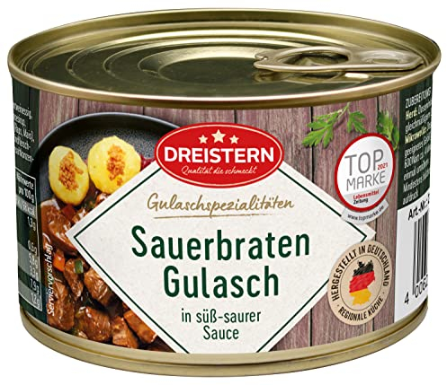DREISTERN Sauerbraten Gulasch - leckeres Gulasch in der praktischen recycelbaren Konserve, 400 gramm