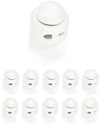 Ganzoo set 10 cordoncino stopper bianco, fermacorda tondo in plastica con pulsante grande e 2 fori da 4 mm, per fissare e regolare coulisse su giacche, felpe, pantaloni, zaini e borse