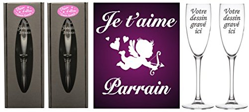 Flute Gravée - Marraine et Parrain Ange - Baptême & Communion
