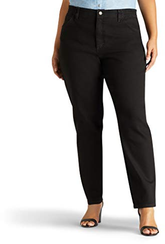 Lee Women's Plus-Size Relaxed Fit Side Elastic Tapered Leg Jean, Black Stretch, 18W Petite