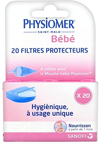 Physiomer Bambino - Dispositivo medico - 20 filtri protettivi - Mosca bambino Physiomer - Naso che cola - Raffreddore - Rinofaringite - Facilita la rimozione del muco