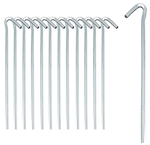 ToCi 12 x Zelt-Heringe 25 cm aus verzinktem Stahl – Robuste Erdnägel mit Haken - Zeltnägel für Camping, Outdoor, Garten & Sonnensegel - Zelthaken Ø 4 mm, rostfrei & langlebig