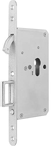 BKS 03530052 Einsteck-Schiebetürschloß 03531001 BB, 55mm Dorn m. Zirkelriegel, Spring-Griff u. Klappringschlüssel, Stulp 20x260mm