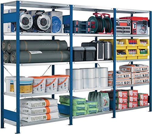SCHULTE Lagertechnik Anbauregal, Fachbodenregal Stecksystem MULTIplus250, 250 x 100 x 50 cm (HxBxT), 6 Fachböden, Kreuzstrebe, verzinkt