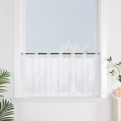 Yujiao Mao 1er Pack Voile Weiß Scheibengardine mit Schlaufen Küchen Vorhang, H/B: 45/90cm