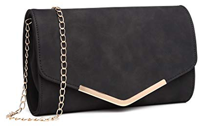 Miss Lulu Elegante Kettentasche Damen Tasche Clutch Bag Handtasche Hochzeit Abendtasche Umhängetasche Mädchen (LH1756 Schwarz)