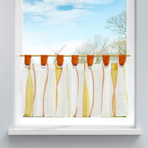 HongYa Scheibengardine transparenter Voile Bistrogardine mit Schlaufen Wellen Muster H/B 45/120 cm Orange