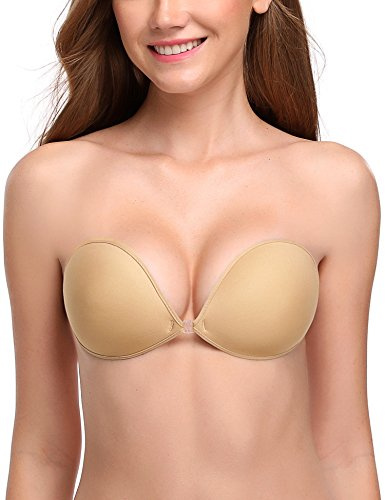 Wingslove Adhesive Bra Reusable Strapless Self Silicone Push-up Invisible Sticky Bras for Backless Dress (Beige,A)