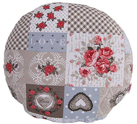 beties „Dorfkinder“ Kissenhülle rund ca. 100 cm Ø Kissenbezug in großer Sortiments- und Größenauswahl - Shabby Chic für den perfekten Landhaus Style Farbe (Taupe-rot)