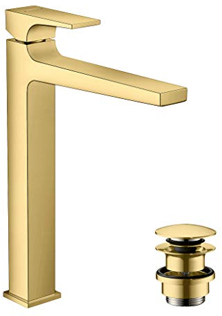 hansgrohe Wasserhahn Metropol, wassersparende Armatur mit Komfort-Höhe 260mm mit Push-Open Ablaufgarnitur, Polished Gold Optic