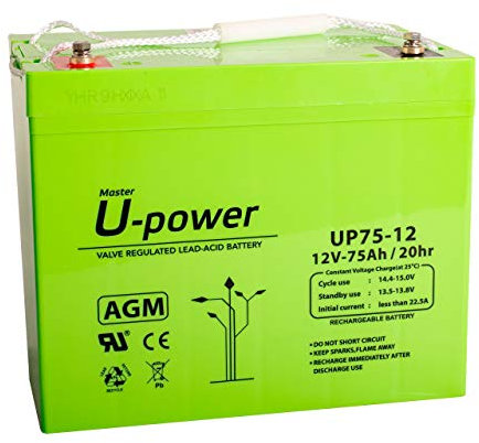 U-Power - Hermetische AGM-Blei-Säure-Batterie 75Ah 12V - Akkus Metrische Schraubklemme M6
