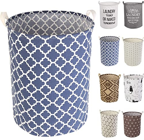 LessMo 19.7 Wäschekorb Lagerung Sorter, Pop-Up Wäschekorb Faltbar, Wasserdichte Runde Baumwolle Leinen für Schlafzimmer Lagerung Baby Kleidung Spielzeug Glücklich