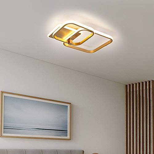 Deckenlampe Schlafzimmer Wohnzimmerlampe Modern Eckig Ring Design Gold LED Dimmbar Büro Esszimmer Badezimmer Flurlampe Fernbedienung Decken Pendelleuchte Chic Acryl Schirm Küchen Deko Deckenleuchten