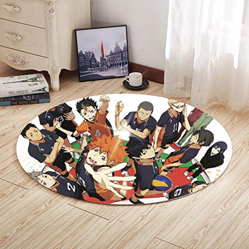 Haikyuu!! Runder Teppich für Wohnzimmer Schlafzimmer Anti-Rutsch Couchtisch Teppich Anime Bodenmatten (80 cm)