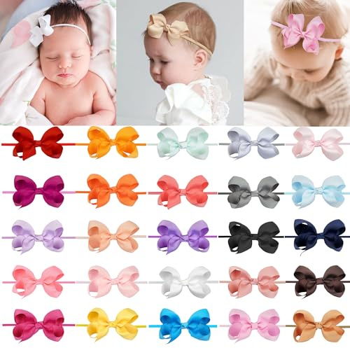 25 färger pannband för baby flickor 7,5 cm grosgrain band rosett nylon pannband