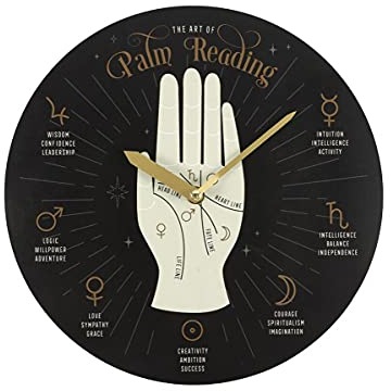 Horror-Shop Schwarze Wanduhr mit Palmistry Wahrsage Motiv 28cm